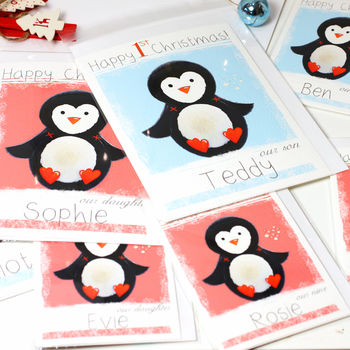 Personalised Penguin Baby 1st Christmas Card, 5 of 8