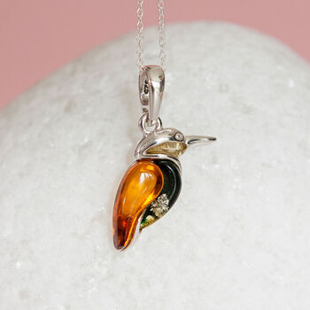 Personalised Sterling Silver Baltic Amber Kingfisher Necklace, 3 of 10