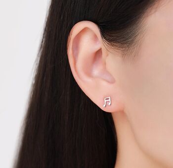 Sterling Silver Double Quaver And Bass Clef Stud Earrings, 2 of 9