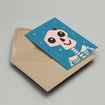 Blue Happy Skeleton Halloween Greetings Card, 4 of 5