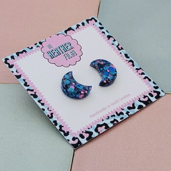 Moon Glitter Resin Stud Earrings Purple And Blue, 2 of 8