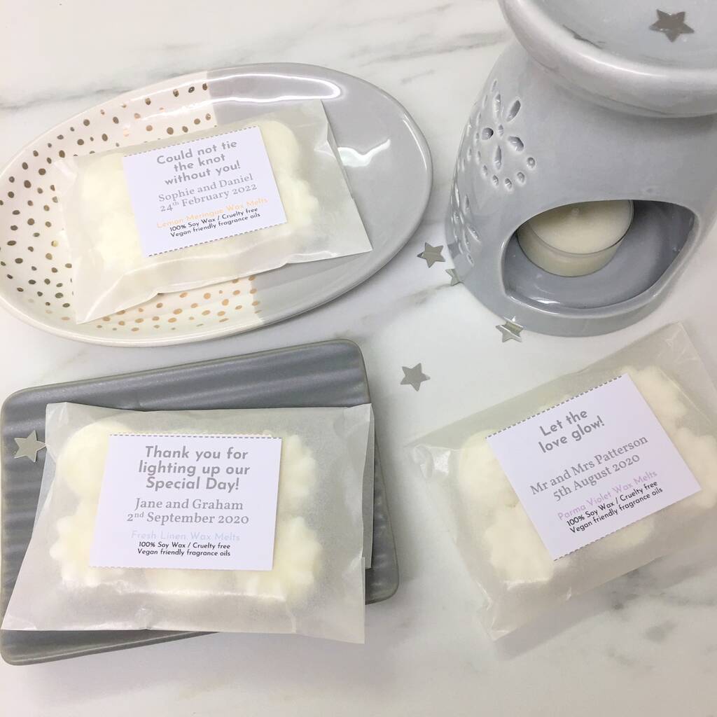 Personalised Wedding Favour Wax Melts By Chalk and Cheese Candles and