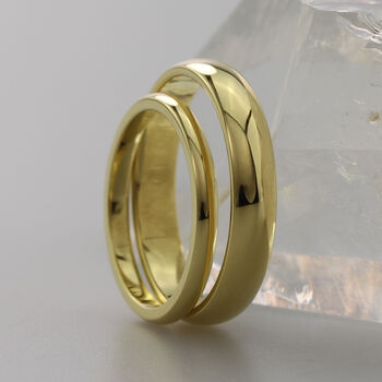 18ct Gold Polished D Shape Matching Wedding Ring Set, 4 of 5