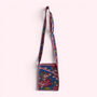 Mini Cross Body Bag | Denim Blue And Pink Block Print Floral, thumbnail 5 of 5