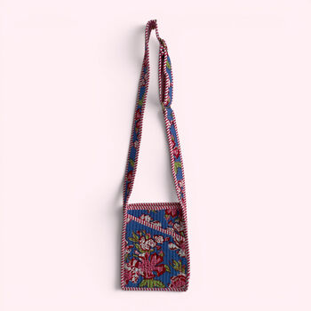 Mini Cross Body Bag | Denim Blue And Pink Block Print Floral, 5 of 5
