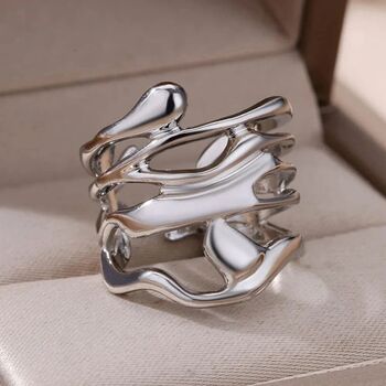 Abstract Fluid Wrap Wide Adjustable Band Gold Or Silver Ring, 5 of 5