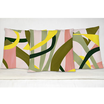 Pink, Green And Yellow Abstract Set Of Cushions, 3 of 8