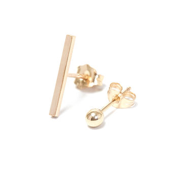 9ct Gold Bar And Ball Stud Earrings, 2 of 5
