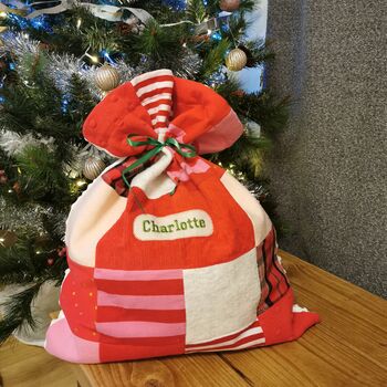 Memory Clothes Christmas Santa Sack, Fully Lined Keepsake Christmas Present Sack Made From Baby Clothes, 11 of 12