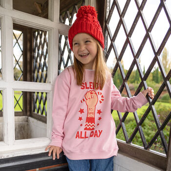Sleigh All Day Girls' Christmas Jumper In Pink, 2 of 4