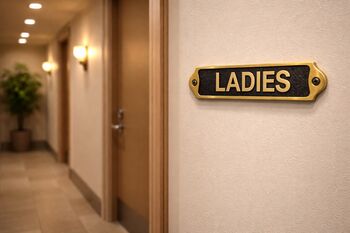 Classic Brass Ladies Toilet Door Plaque With Black Finish, 3 of 5