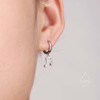 Sterling Silver Mismatched Pair Of Music Symbol Huggie Hoop Earrings, 5 of 12