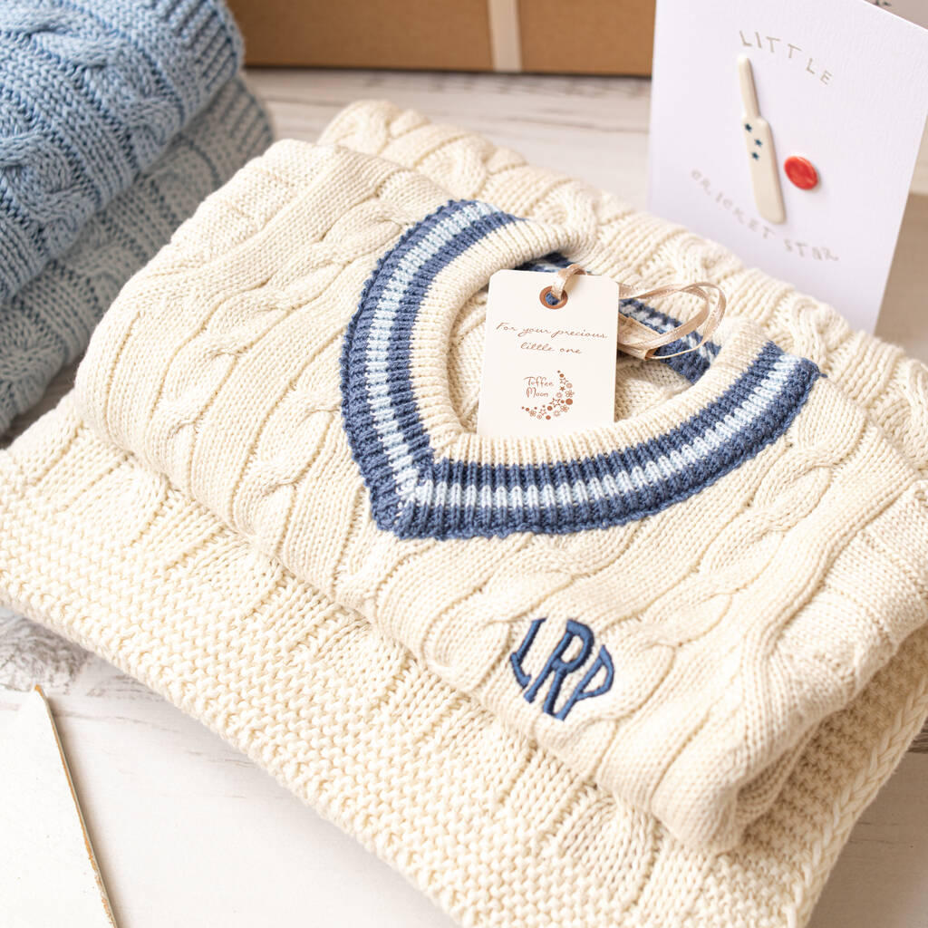 Baby Cricket Jumper And Cable Blanket Gift Set, 1 of 12