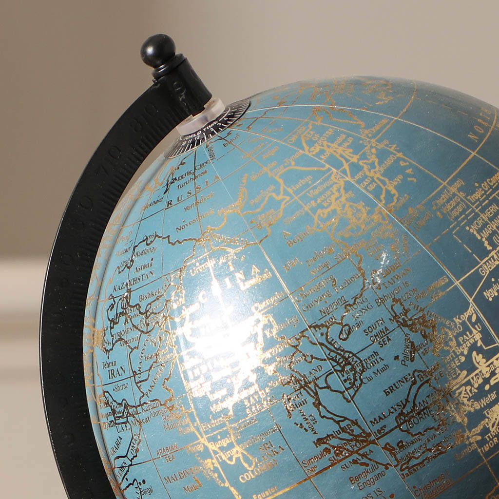 Contemporary Decorative Blue And Gold Globe By Dibor 