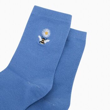 Embroidered Bee Daisy Floral Ankle Socks Women's Blue, 2 of 4