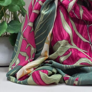 Tropical Leaves And Flowers Print Scarf In Red, 3 of 4