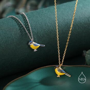 Sterling Silver Tiny Blue Tit Bird Pendant Necklace, 3 of 12