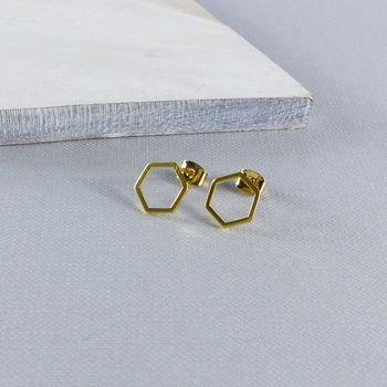 Hexagon Gold Plated Stud Earrings, 4 of 4