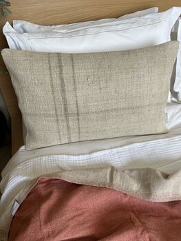 Oblong, Natural, Hemp, Neutral, Woven, Grain Sack, Striped Cushion With Cotton Reverse Neutral Stripes, 3 of 4