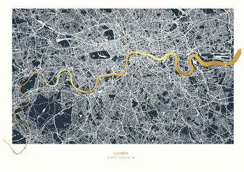 Metallic London Thames Map Print In Navy, 3 of 5