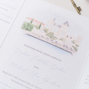 Blue Chateau Wedding Invitation, 6 of 6