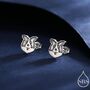 Border Collie Dog Stud Earrings In Oxidised Sterling Silver, thumbnail 1 of 12
