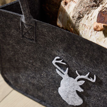 Grey Felt Stag Log Bag, 4 of 5