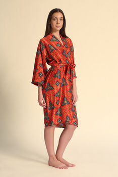 Burnt Orange Silk Blend Kimono Dressing Gown, 5 of 5