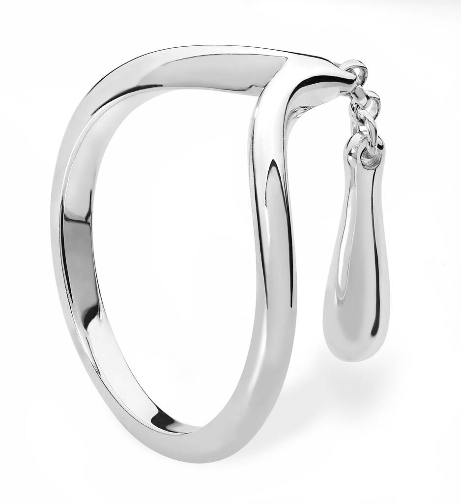 Sterling Silver Wishbone Ring With Moving Drop – Tactile Anxiety Jewellery – Handmade Designer Tassel Ring – Gift For Her, 1 of 6