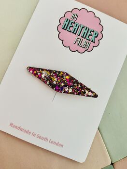 Purple, Gold And White Glitter Resin Hair Clip / Shimmer Barrette / Fashion Hair Accessory./ Geometric Statement Slide / Gift For Friend, 4 of 5