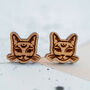 Wooden Mystic Cat Stud Earrings, thumbnail 1 of 3
