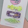 Lilac And Green Glitter Resin Hair Clips, thumbnail 2 of 4