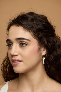 Silver Baroque Pearl And Flower Dangle Earrings, 2 of 5