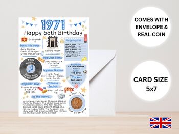 55th Birthday Card With 1971 Coin And Envelope Choose Your Colour, 3 of 3