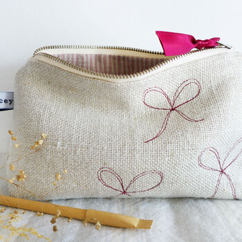 Embroidered Linen Bows Mid Pouch, 5 of 6