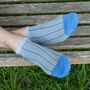 Pin Stripe Grey And Classic Blue Men's Trainer Socks, thumbnail 11 of 12