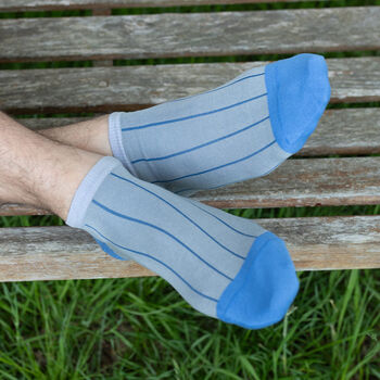 Pin Stripe Grey And Classic Blue Men's Trainer Socks, 11 of 12