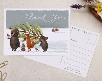 Christmas Woodland Animals Thank You A6 Postcard Pack, 3 of 3