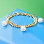 Gold Plate Curb Chain Bracelet With Pearl Charms, thumbnail 1 of 3