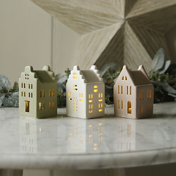 Light Up Christmas Ceramic Gabled Houses Set, 3 of 3