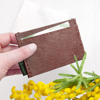 Vegan Teak Leaf Leather Card Holder, 4 of 12