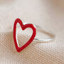 Red Enamel Heart Outline Ring In Sterling Silver, thumbnail 7 of 12