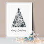 Merry Christmas Scandi Christmas Tree Art Print, thumbnail 2 of 4