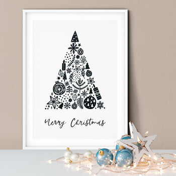 Merry Christmas Scandi Christmas Tree Art Print, 2 of 4