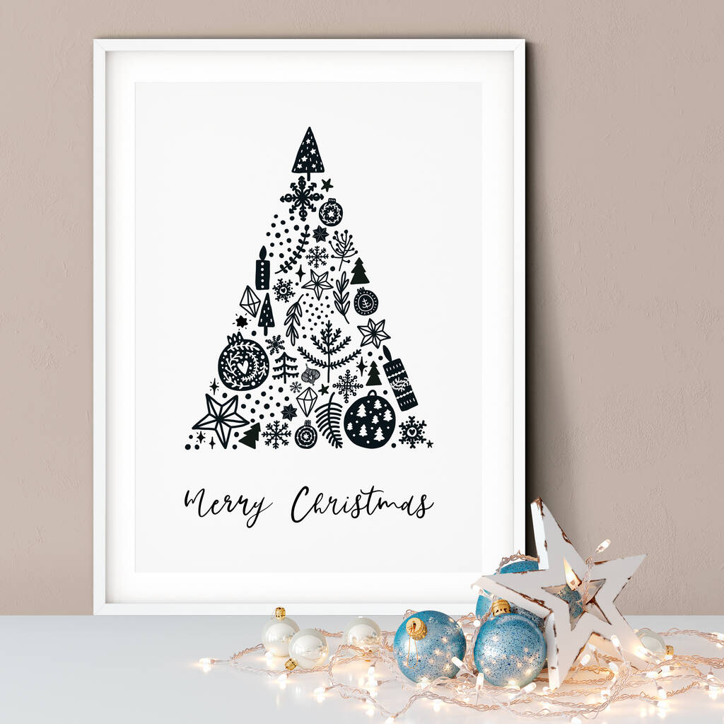 Merry Christmas Scandi Christmas Tree Art Print By Hunter and Lola
