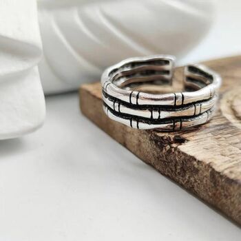 925 Adjustable Thick Multilayer Bamboo Dainty Ring, 3 of 5