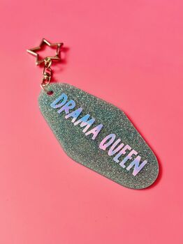 The 'Drama Queen' Motel Keyring — Sparkle Edition / Retro Glitter Key Fob / Funny Gift For Her, 3 of 6