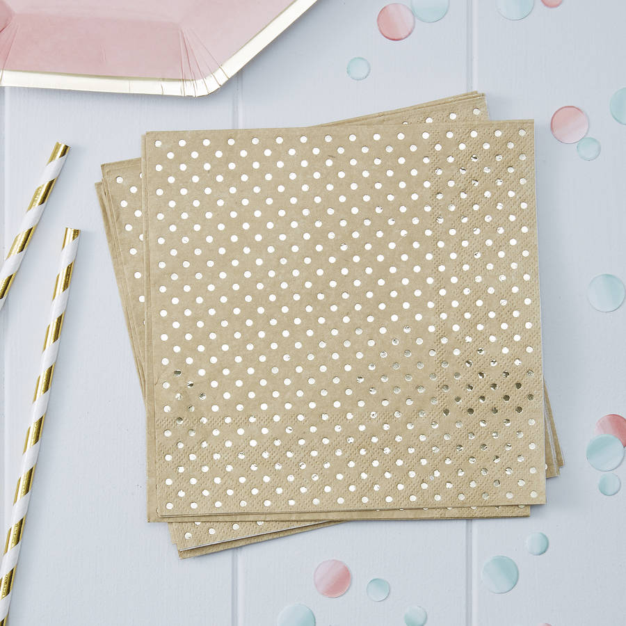 Kraft Gold Foiled Polka Dot Paper Party Napkins By Ginger Ray