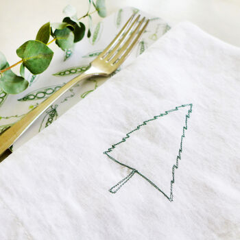 Embroidered Nordic Tree Linen Napkins, 4 of 5