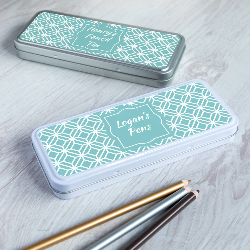 Personalised Geometric Pencil Tin Case By Mirrorin